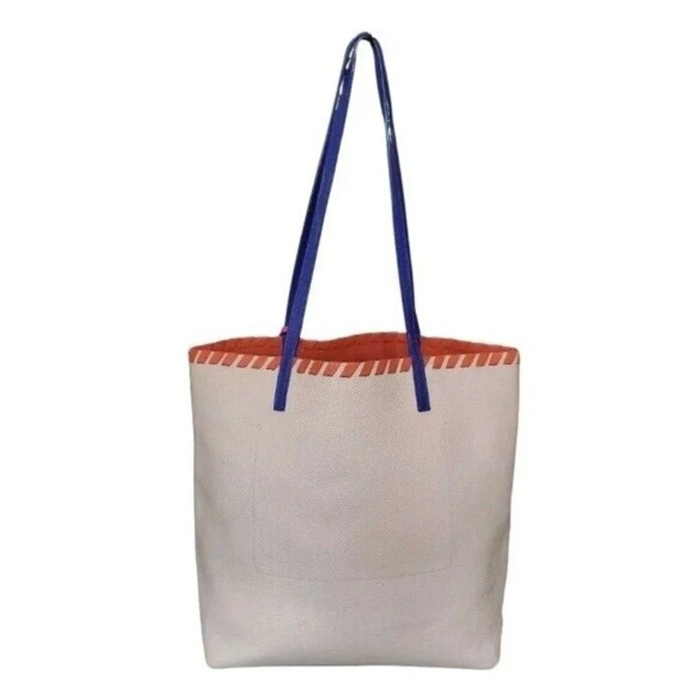Kate Spade New York‎ Beige Pebbled Leather Tote Bag Multi Color Tassel Bow Trim